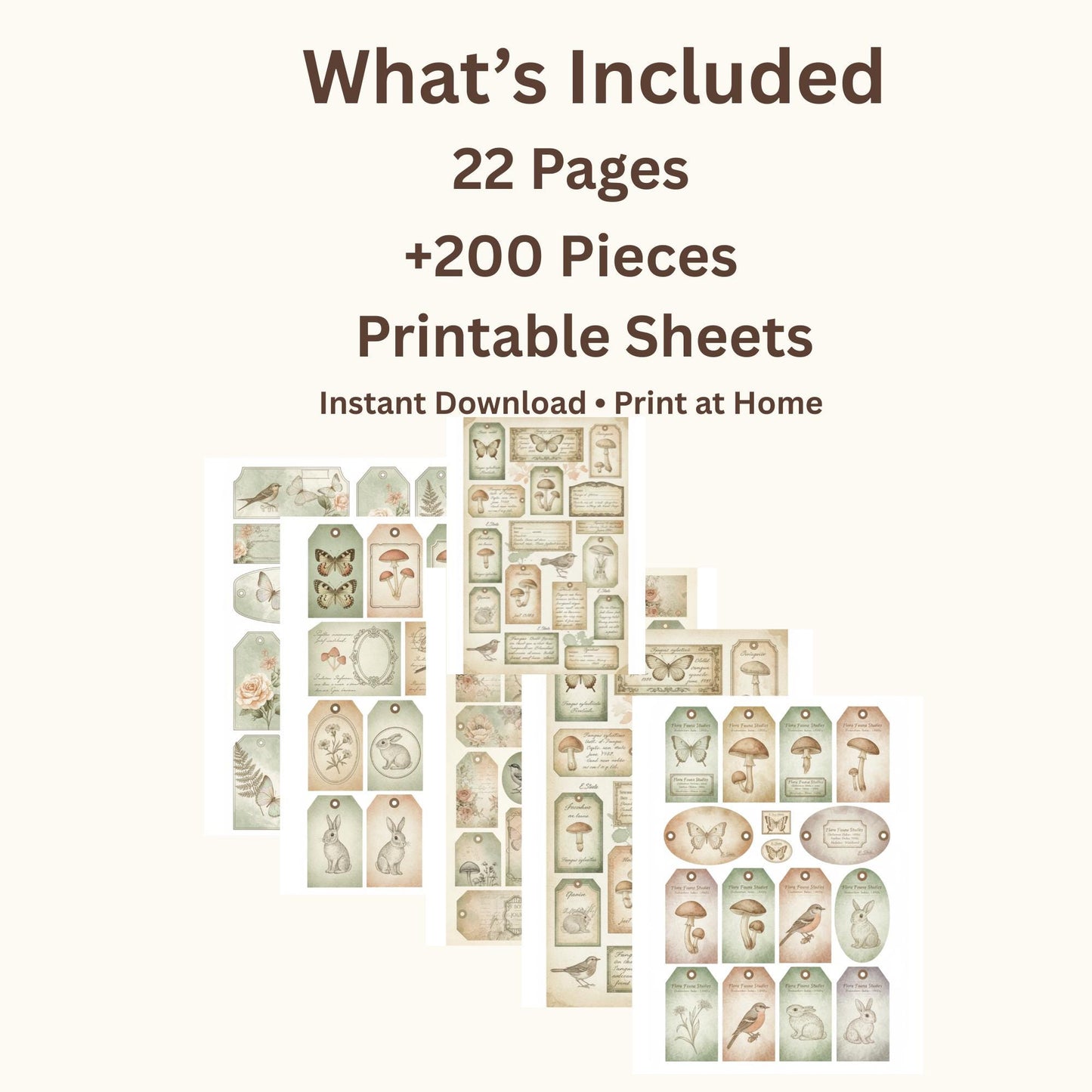 Peach & Sage Botanical Tags Ephemera Kit 22, Printable Pages | Botanical Labels, Journaling Cards, Nature Ephemera