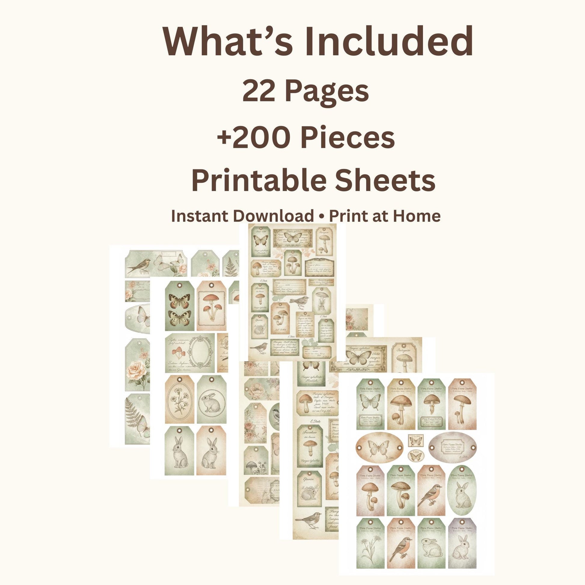 Peach & Sage Botanical Tags Ephemera Kit 22, Printable Pages | Botanical Labels, Journaling Cards, Nature Ephemera