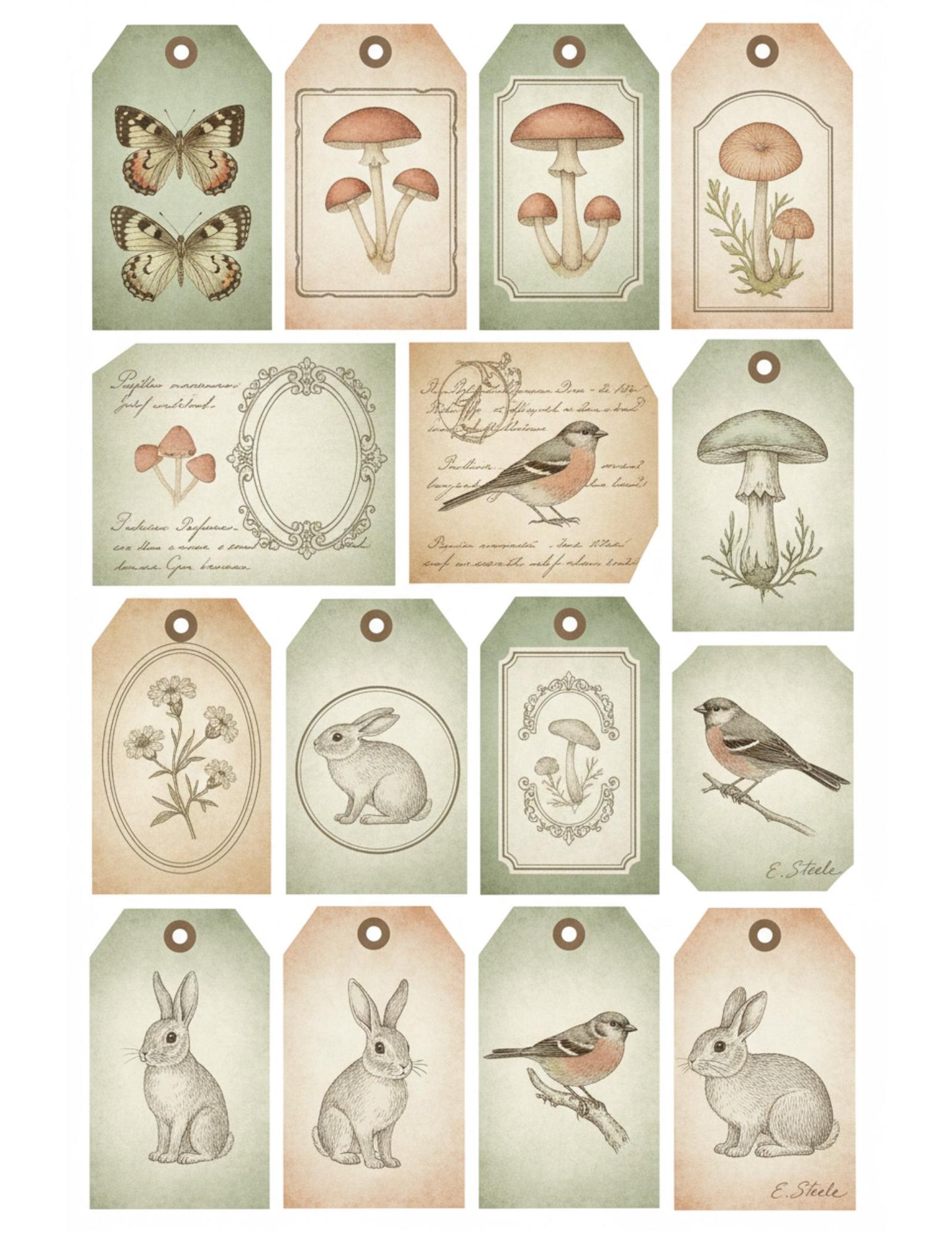 Peach & Sage Botanical Tags Ephemera Kit 22, Printable Pages | Botanical Labels, Journaling Cards, Nature Ephemera
