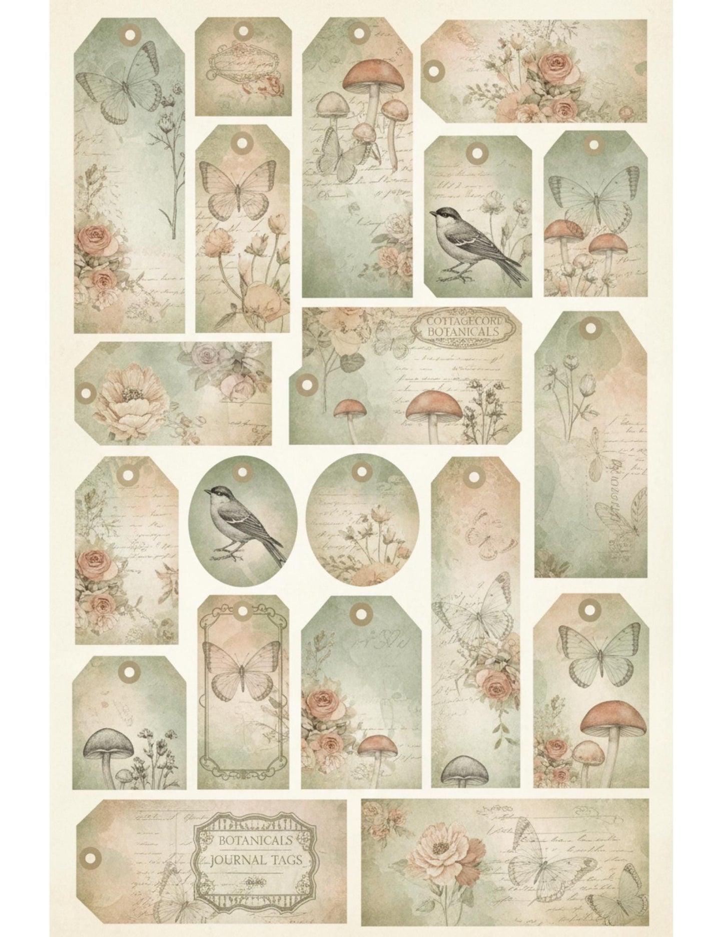 Peach & Sage Botanical Tags Ephemera Kit 22, Printable Pages | Botanical Labels, Journaling Cards, Nature Ephemera