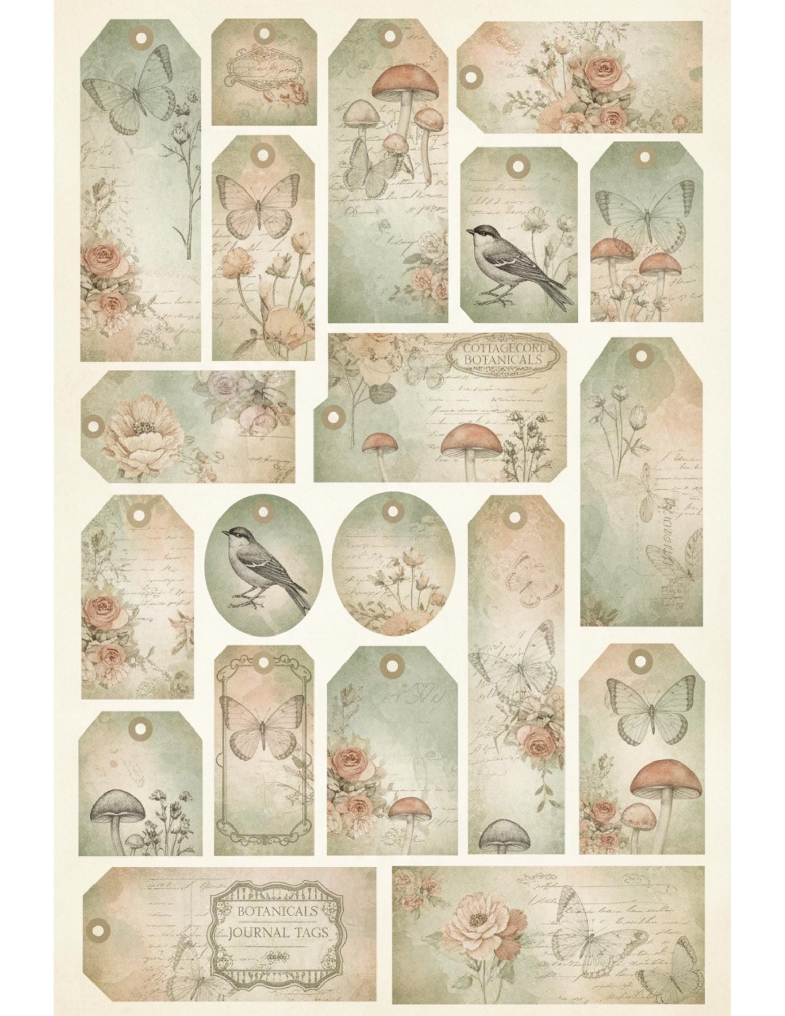 Peach & Sage Botanical Tags Ephemera Kit 22, Printable Pages | Botanical Labels, Journaling Cards, Nature Ephemera