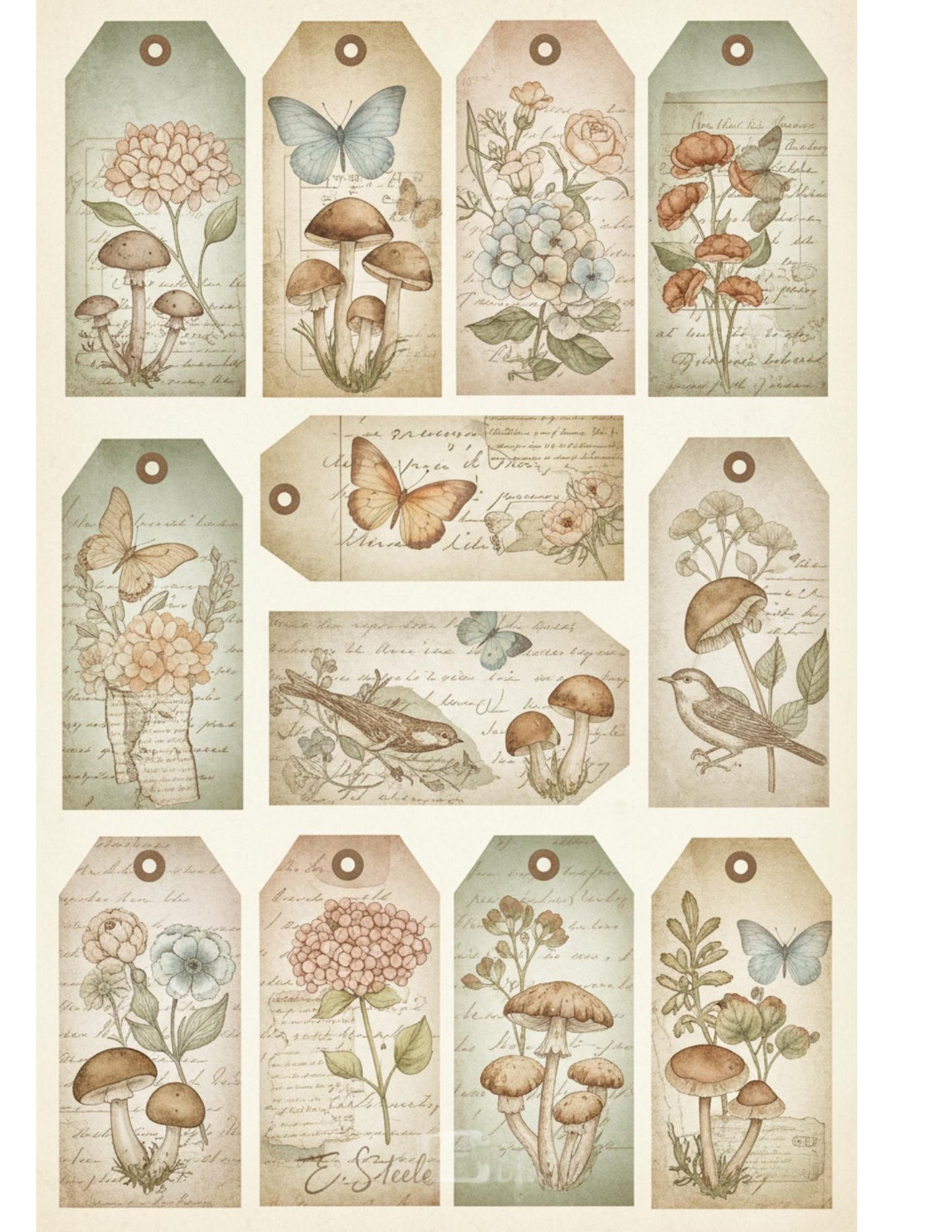 Peach & Sage Botanical Tags Ephemera Kit 22, Printable Pages | Botanical Labels, Journaling Cards, Nature Ephemera