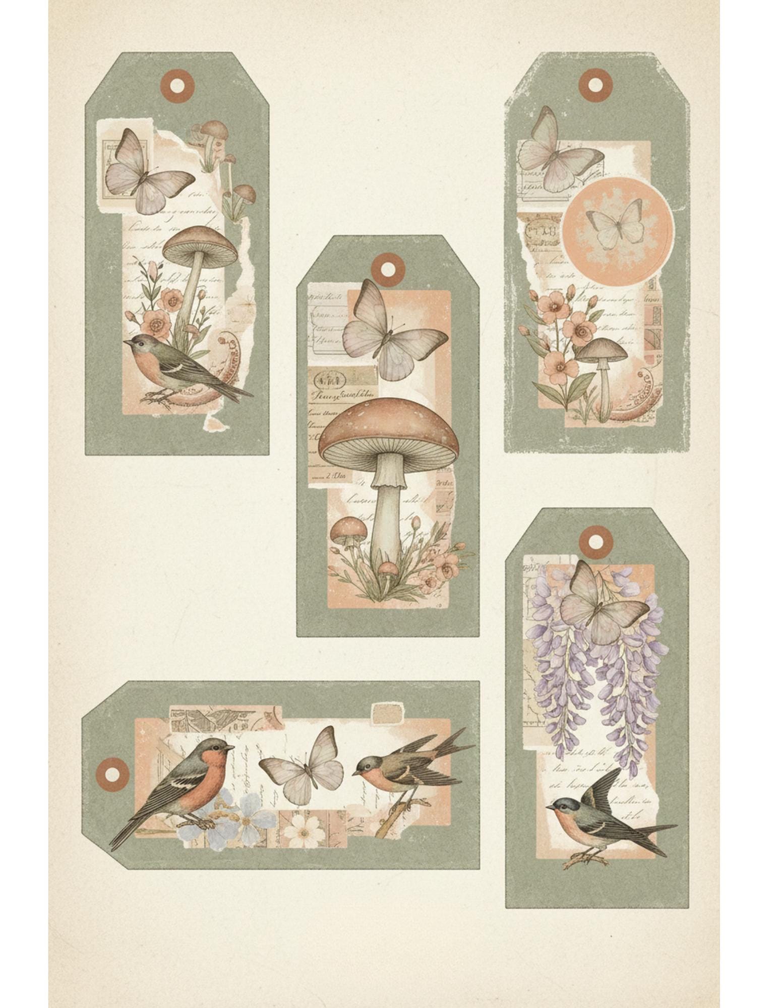 Peach & Sage Botanical Tags Ephemera Kit 22, Printable Pages | Botanical Labels, Journaling Cards, Nature Ephemera