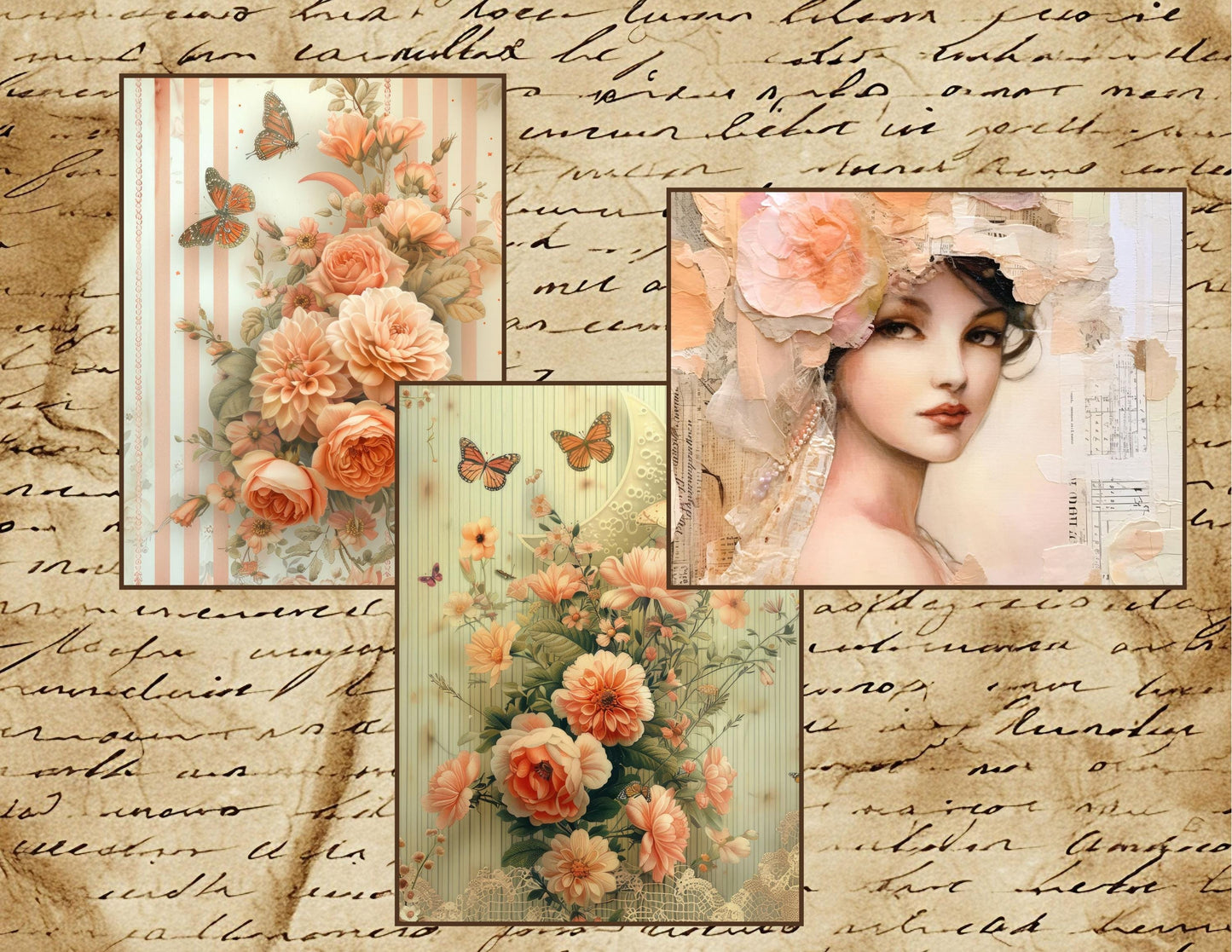 Whispering Garden – The Quiet Collection | Peach Floral Ephemera, Soft Peach Floral Junk Journal Kit, Printable Collage Papers
