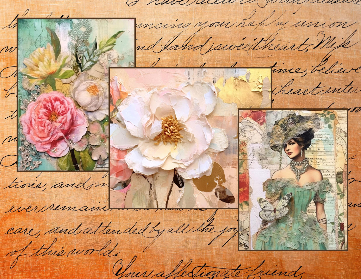 Whispering Garden – The Quiet Collection | Peach Floral Ephemera, Soft Peach Floral Junk Journal Kit, Printable Collage Papers