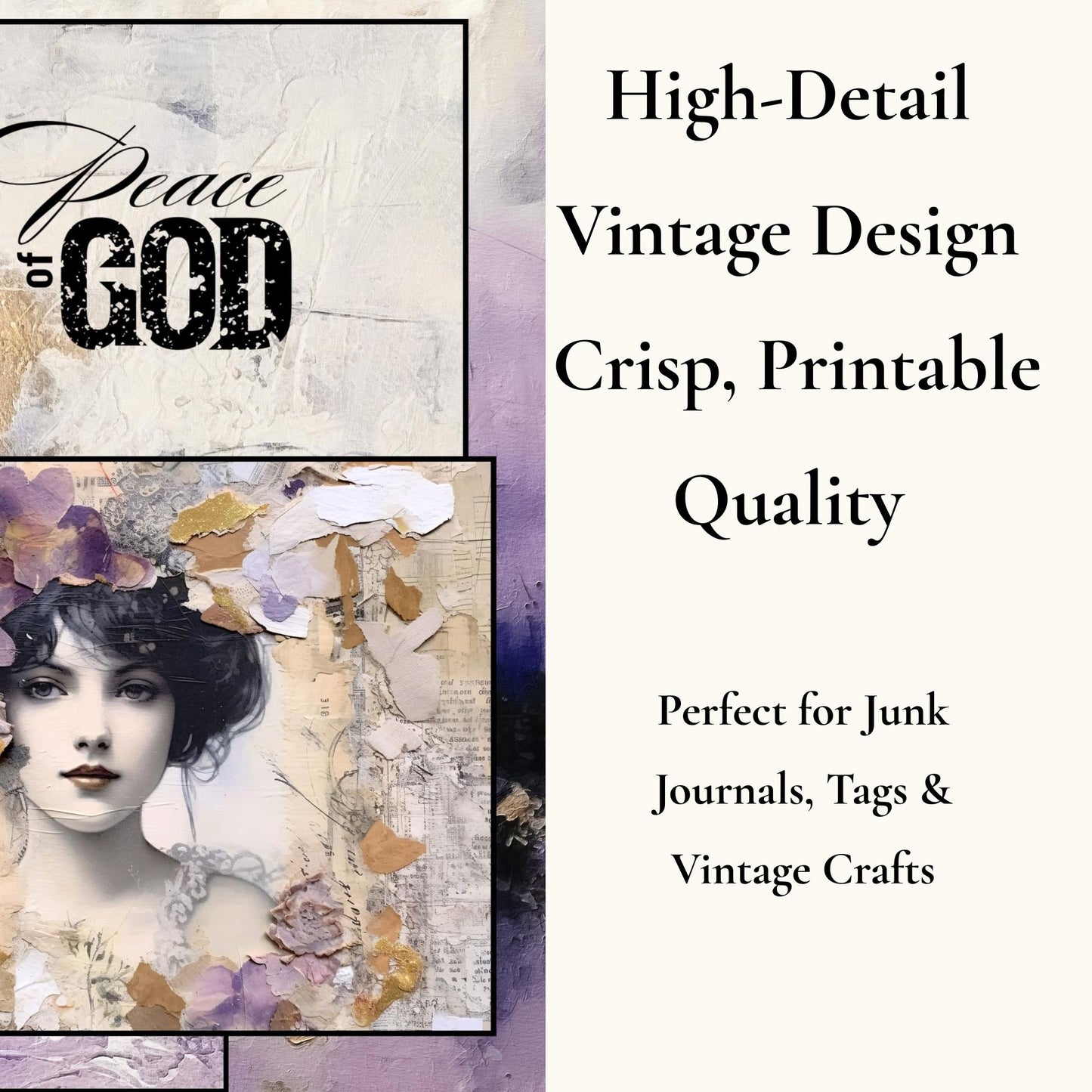 Purple Peace of God Journal Pages | Faith-Based Junk Journal Kit, Christian Printable Pages, Lavender Floral Devotional Papers
