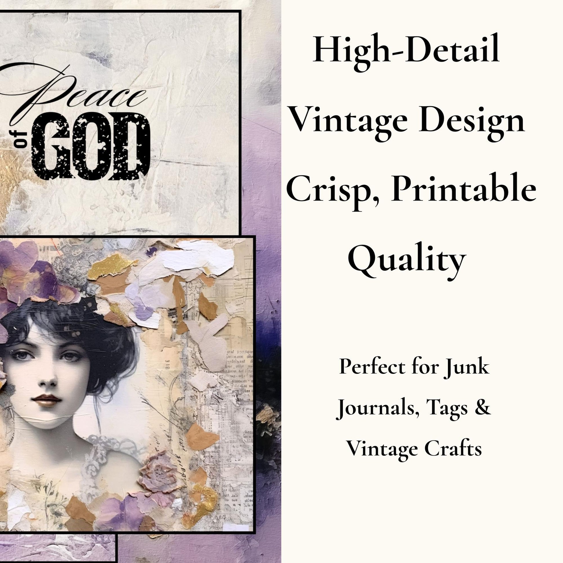 Purple Peace of God Journal Pages | Faith-Based Junk Journal Kit, Christian Printable Pages, Lavender Floral Devotional Papers