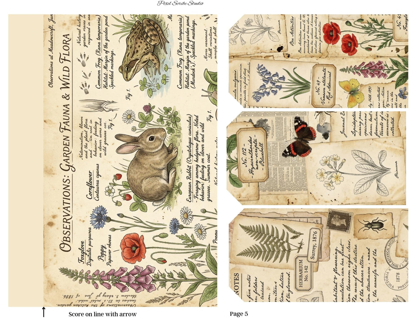 Botanical Field Notes Accordion File Folder Printable | Vintage Nature Ephemera Organizer Kit | Junk Journal Storage System