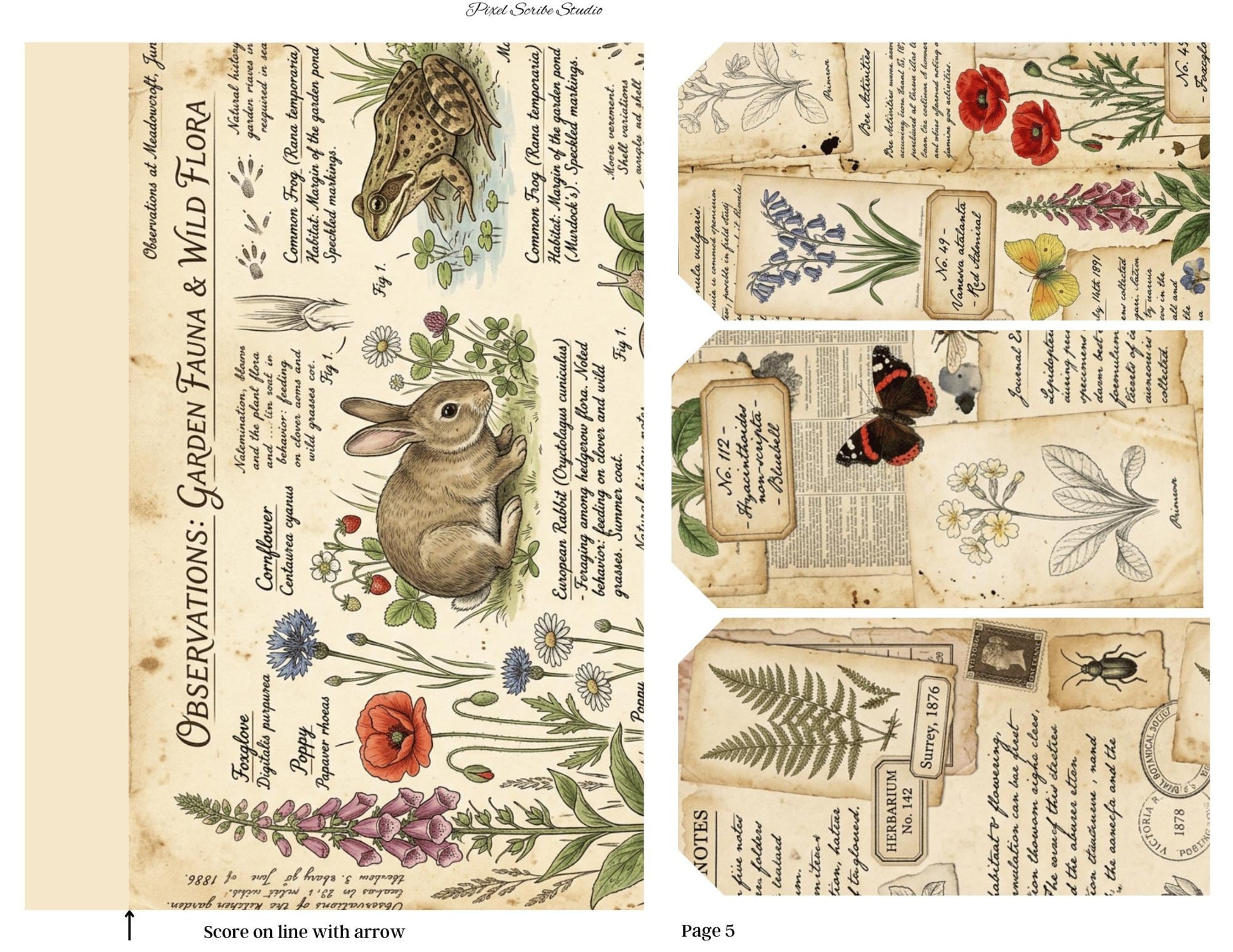 Botanical Field Notes Accordion File Folder Printable | Vintage Nature Ephemera Organizer Kit | Junk Journal Storage System
