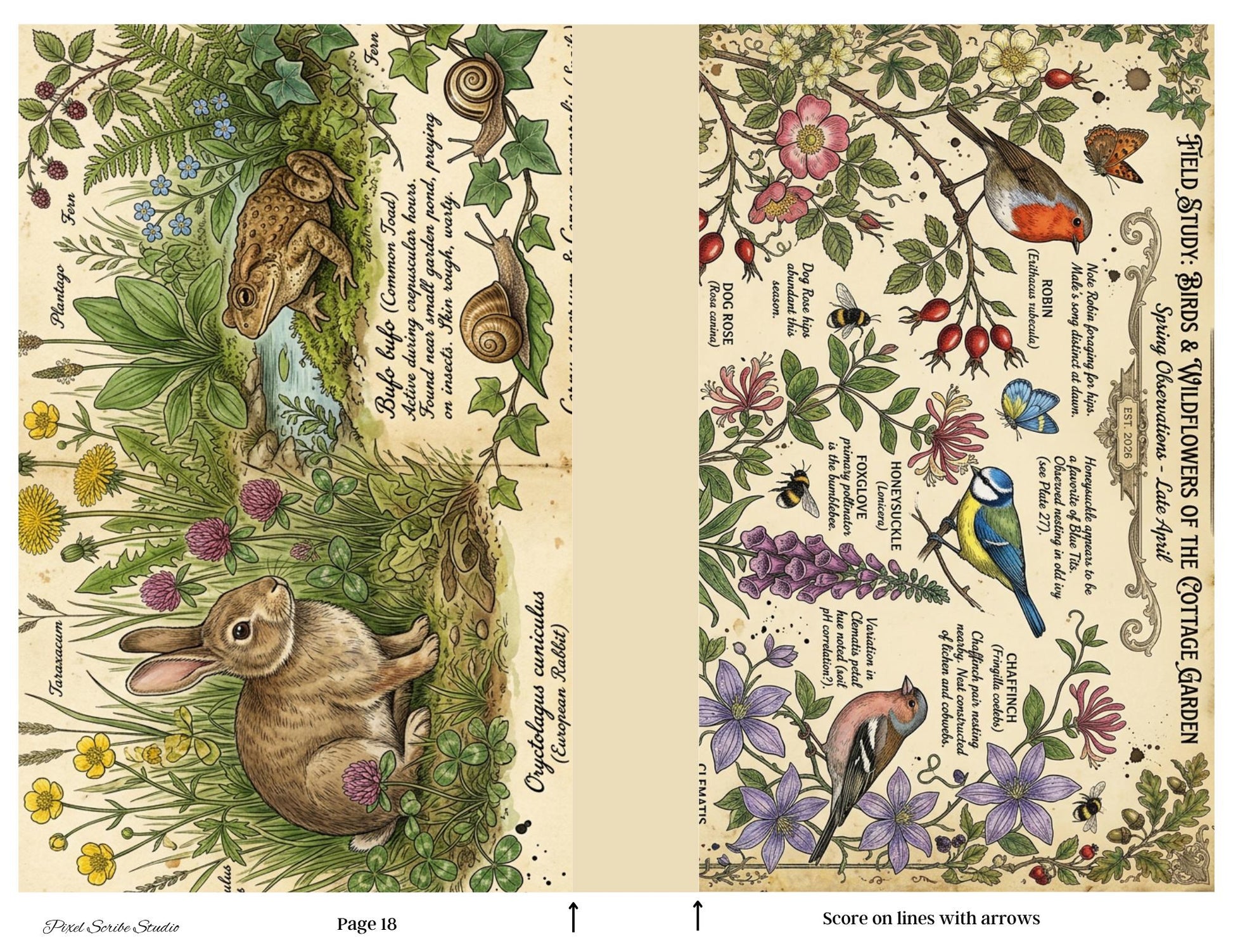 Botanical Field Notes Accordion File Folder Printable | Vintage Nature Ephemera Organizer Kit | Junk Journal Storage System