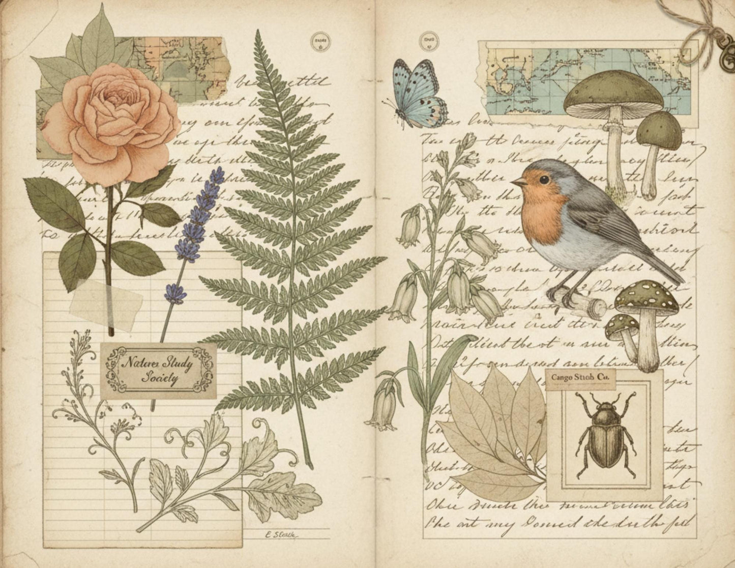 Nature Study Society Journal Kit | 13 Printable Nature Journal Pages | Birds, Butterflies, Ferns & Mushroom Field Notes