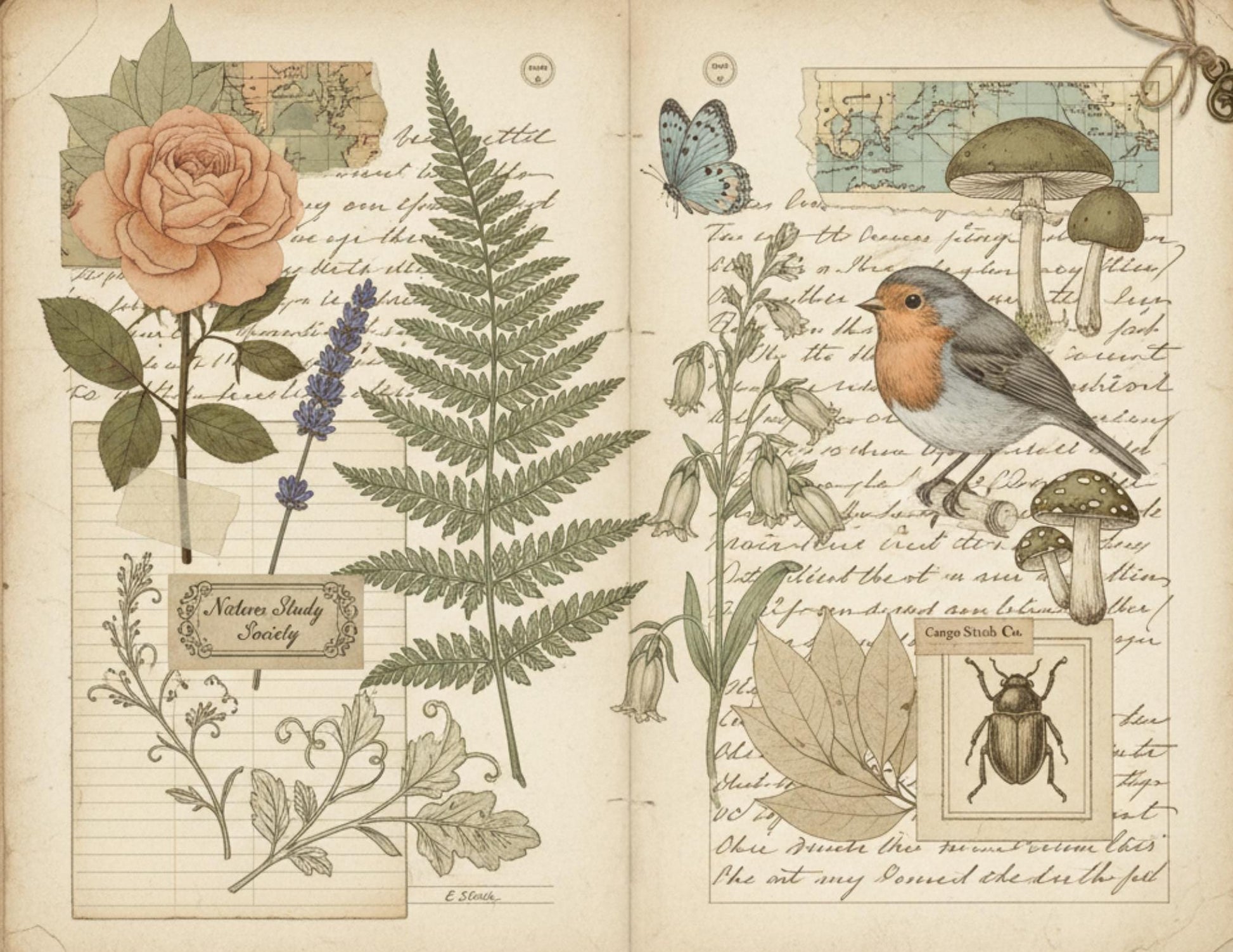 Nature Study Society Journal Kit | 13 Printable Nature Journal Pages | Birds, Butterflies, Ferns & Mushroom Field Notes
