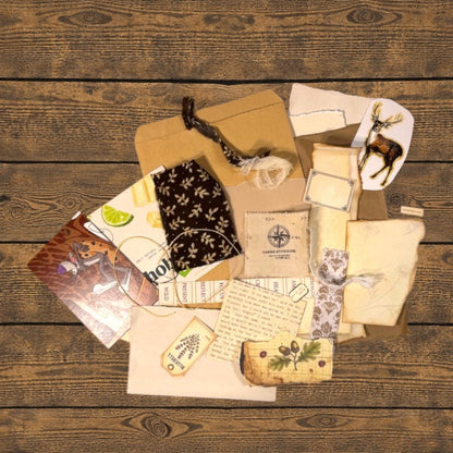 Mini Woodland Field Notes Bundle | Handmade Journal & Ephemera Collection| Botanical Nature Craft Kit, Vintage Naturalist Paper