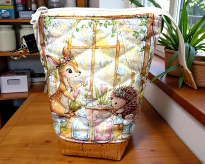Daisy & Thimble Quilted Project Pouch – Woodland Sewing Bag, Maker Gift, Journal and Craft Organizer