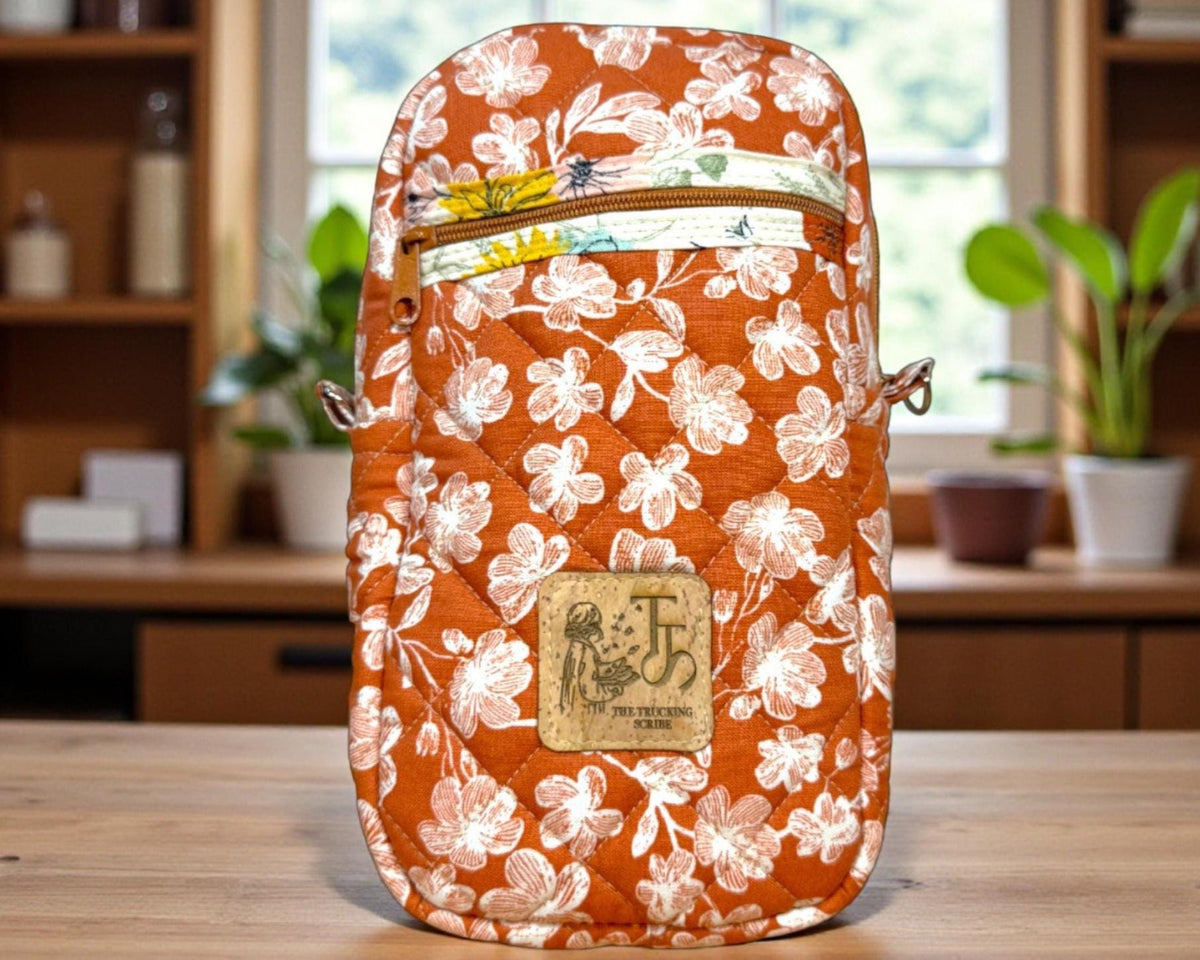Clementine’s Cozy Crossbody Bag, Quilted Small Purse, Orange Floral Quick Haul, Peppermint Lane