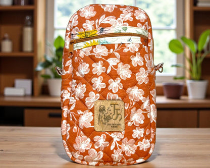 Clementine’s Cozy Crossbody Bag, Quilted Small Purse, Orange Floral Quick Haul, Peppermint Lane