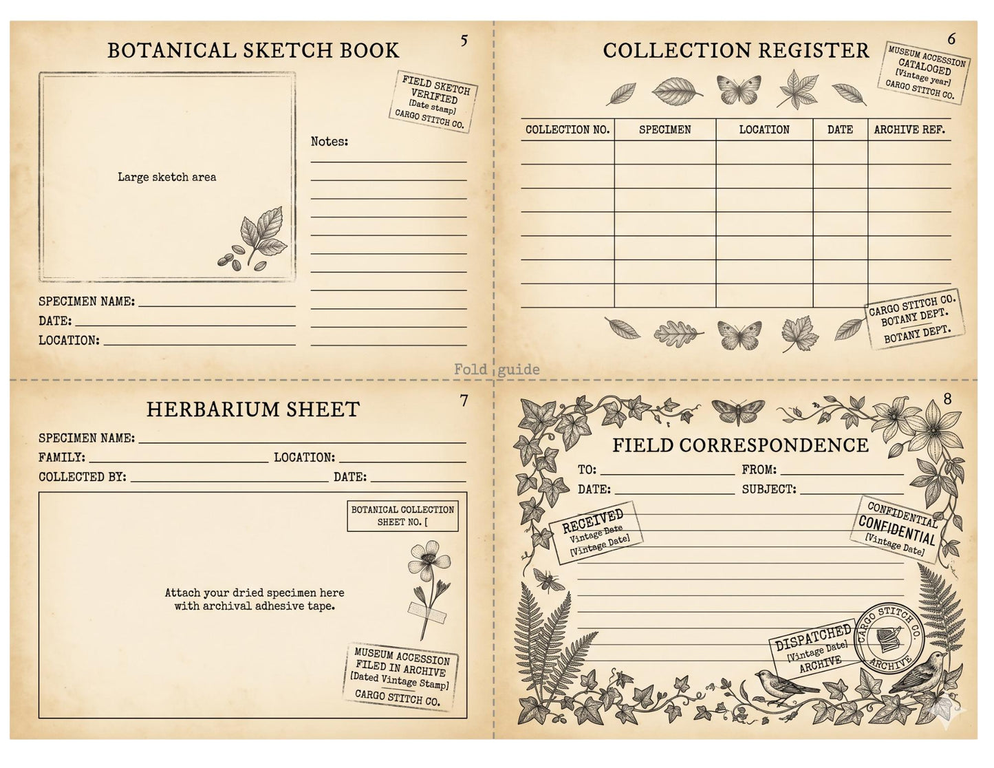 Botanical Archivist Field Notes Collection, Printable Journal Pages, Herbarium Records, Botanical Ephemera, Junk Journal Kit, Nature Archive