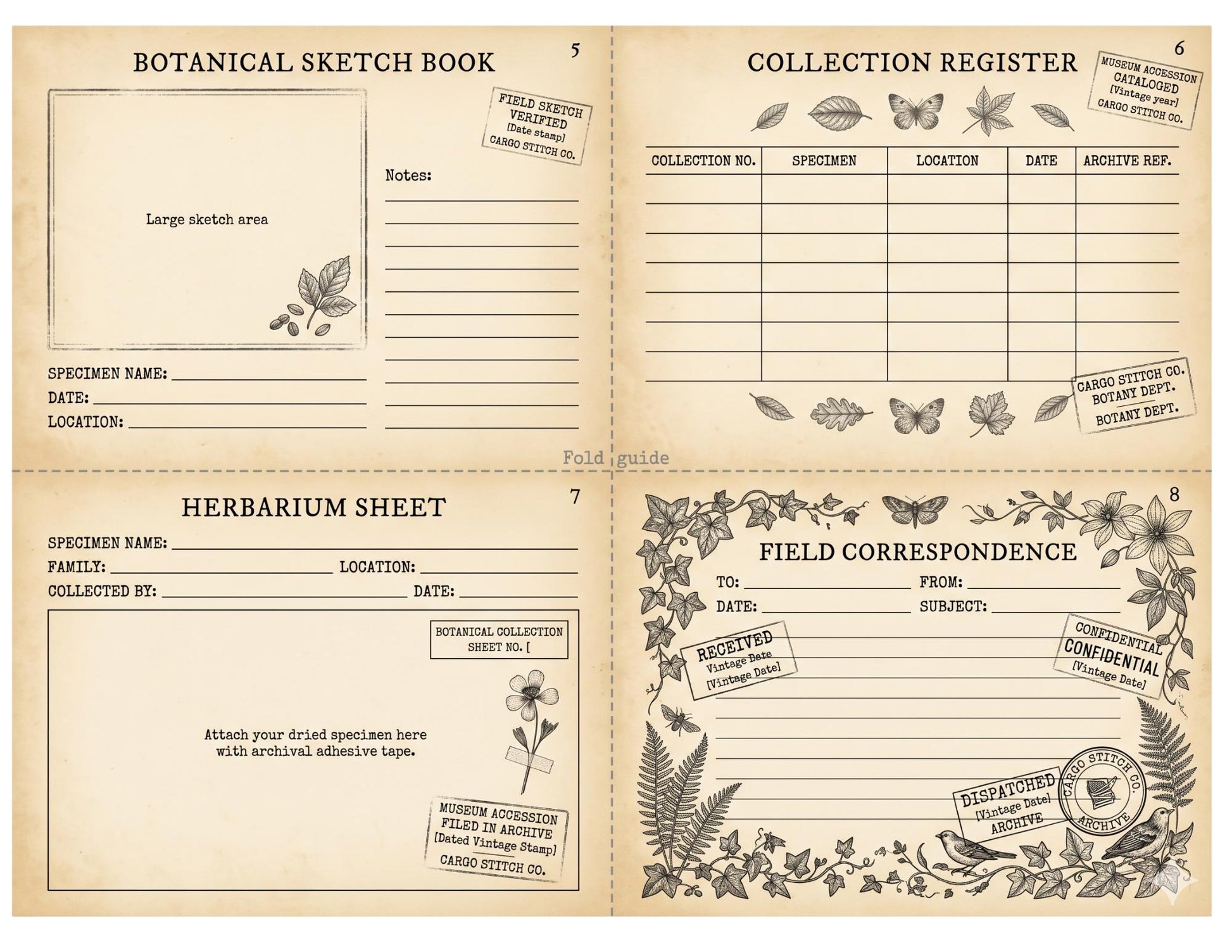 Botanical Archivist Field Notes Collection, Printable Journal Pages, Herbarium Records, Botanical Ephemera, Junk Journal Kit, Nature Archive