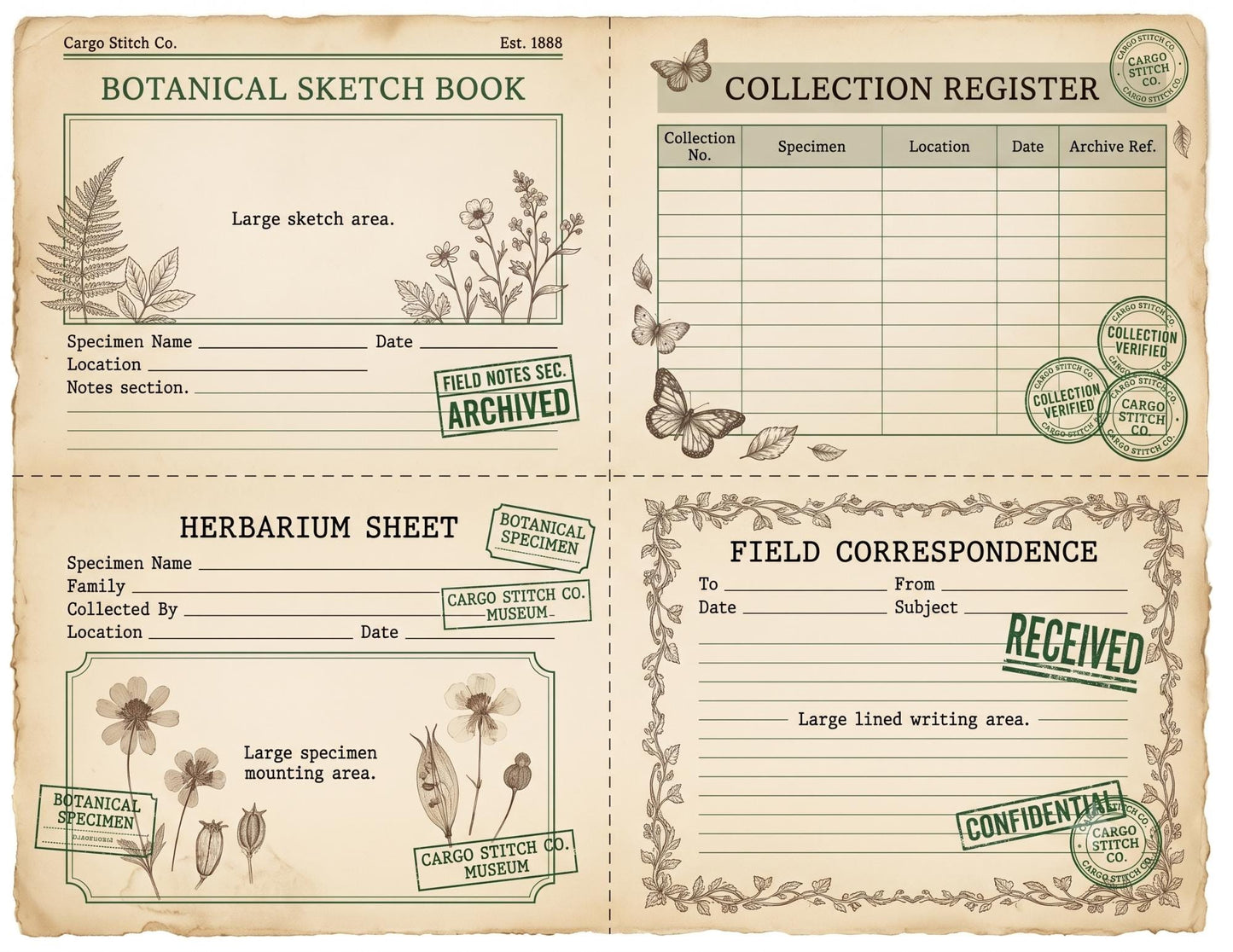 Botanical Archivist Field Notes Collection, Printable Journal Pages, Herbarium Records, Botanical Ephemera, Junk Journal Kit, Nature Archive