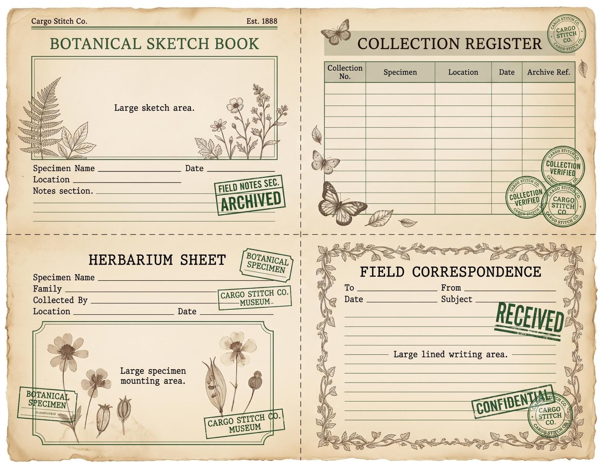 Botanical Archivist Field Notes Collection, Printable Journal Pages, Herbarium Records, Botanical Ephemera, Junk Journal Kit, Nature Archive