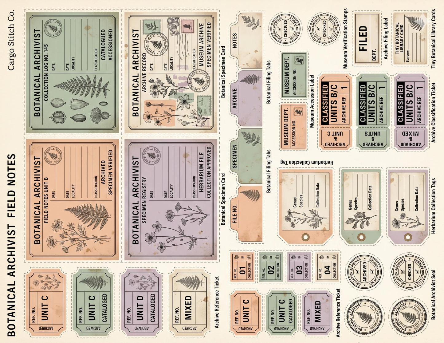 Botanical Archivist Field Notes Collection, Printable Journal Pages, Herbarium Records, Botanical Ephemera, Junk Journal Kit, Nature Archive