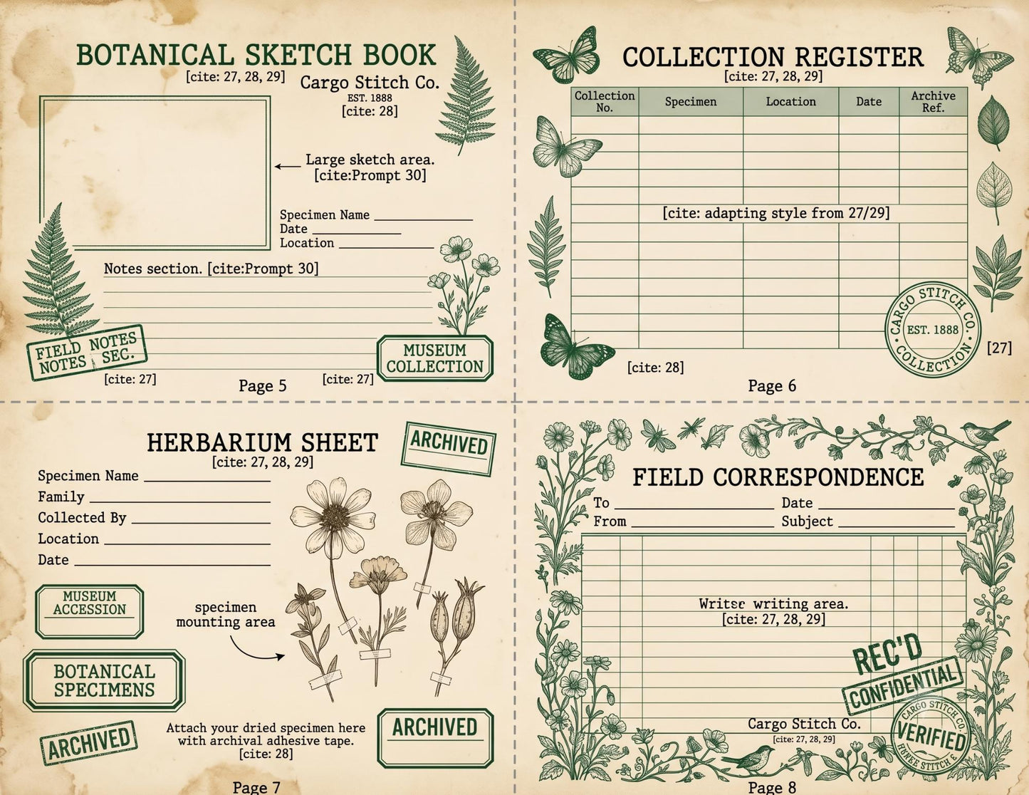 Botanical Archivist Field Notes Collection, Printable Journal Pages, Herbarium Records, Botanical Ephemera, Junk Journal Kit, Nature Archive