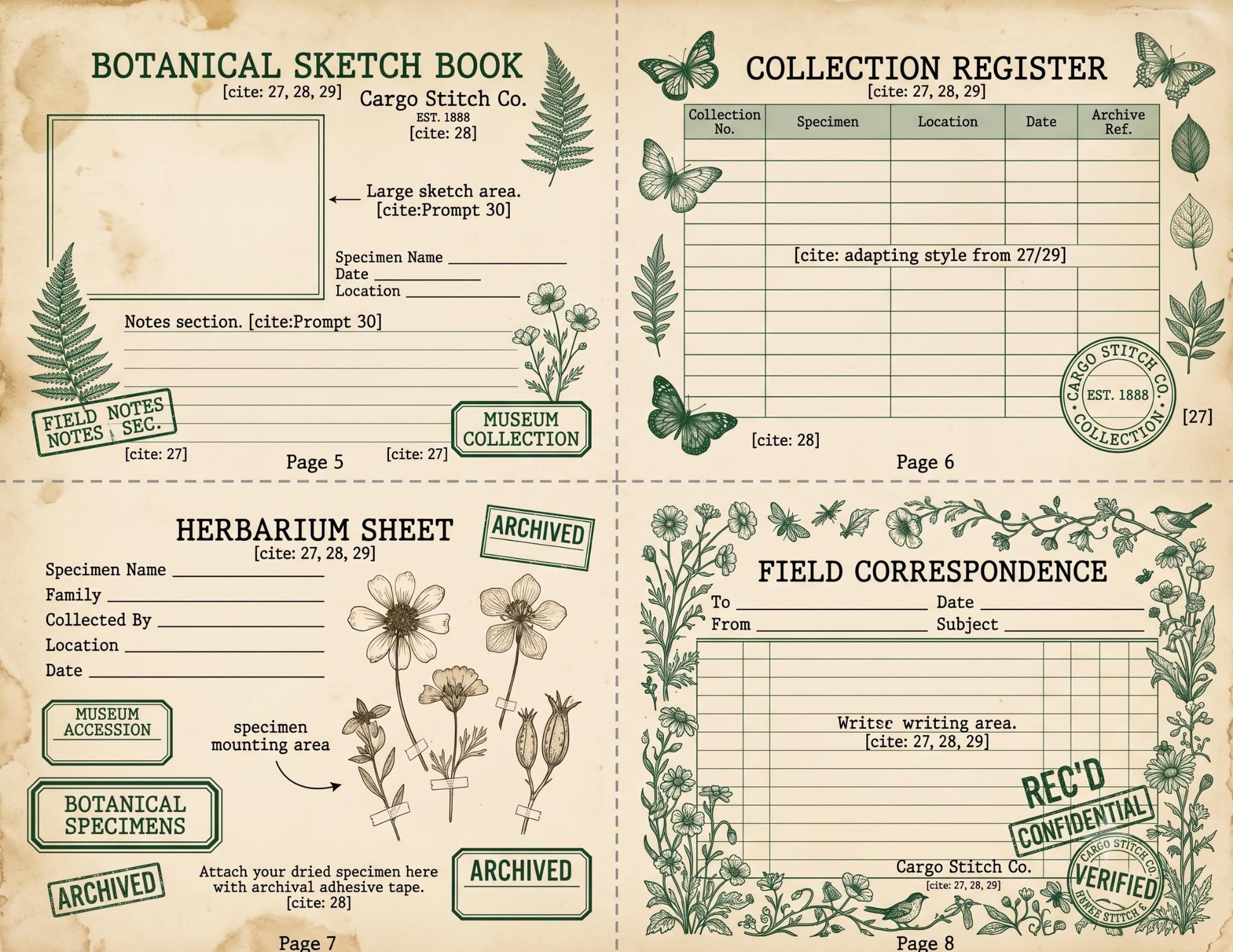 Botanical Archivist Field Notes Collection, Printable Journal Pages, Herbarium Records, Botanical Ephemera, Junk Journal Kit, Nature Archive