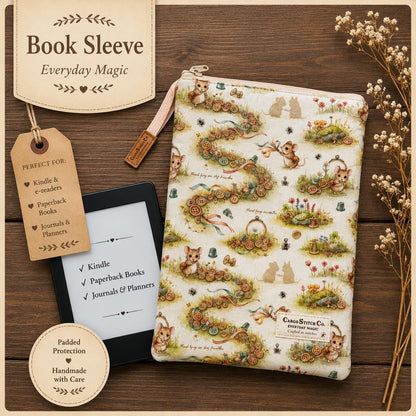 Quilted Book Sleeve | Button Trail Mouse Print, Padded E-Reader Cover, IPad Pouch