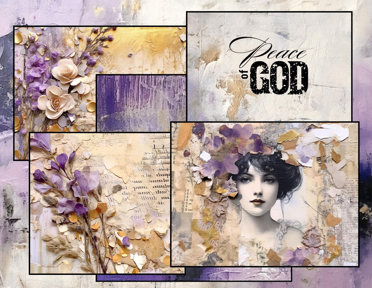 Purple Peace of God Journal Pages | 9 Printable Christian Backgrounds, Faith Junk Journal Kit, Lavender Scripture Pages