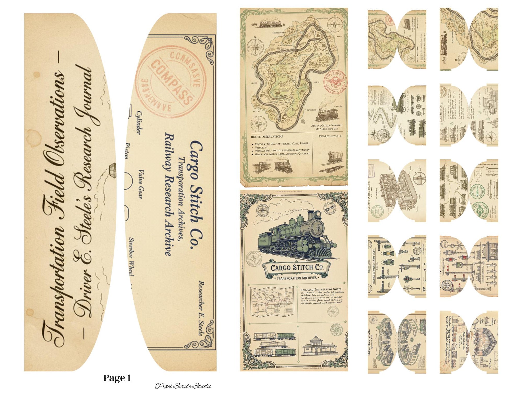 Transportation Archive Accordion File Folder Kit | Railway Field Notes | Vintage Train Journal Printable | Tags | Digital Download
