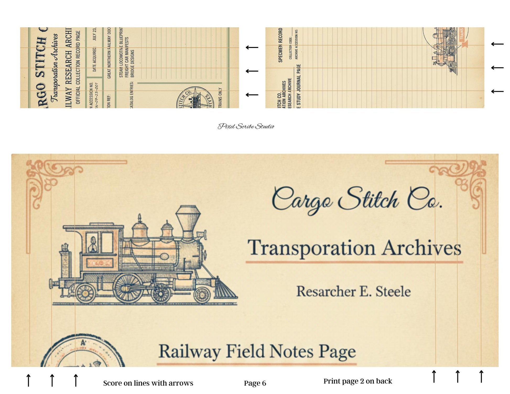 Transportation Archive Accordion File Folder Kit | Railway Field Notes | Vintage Train Journal Printable | Tags | Digital Download