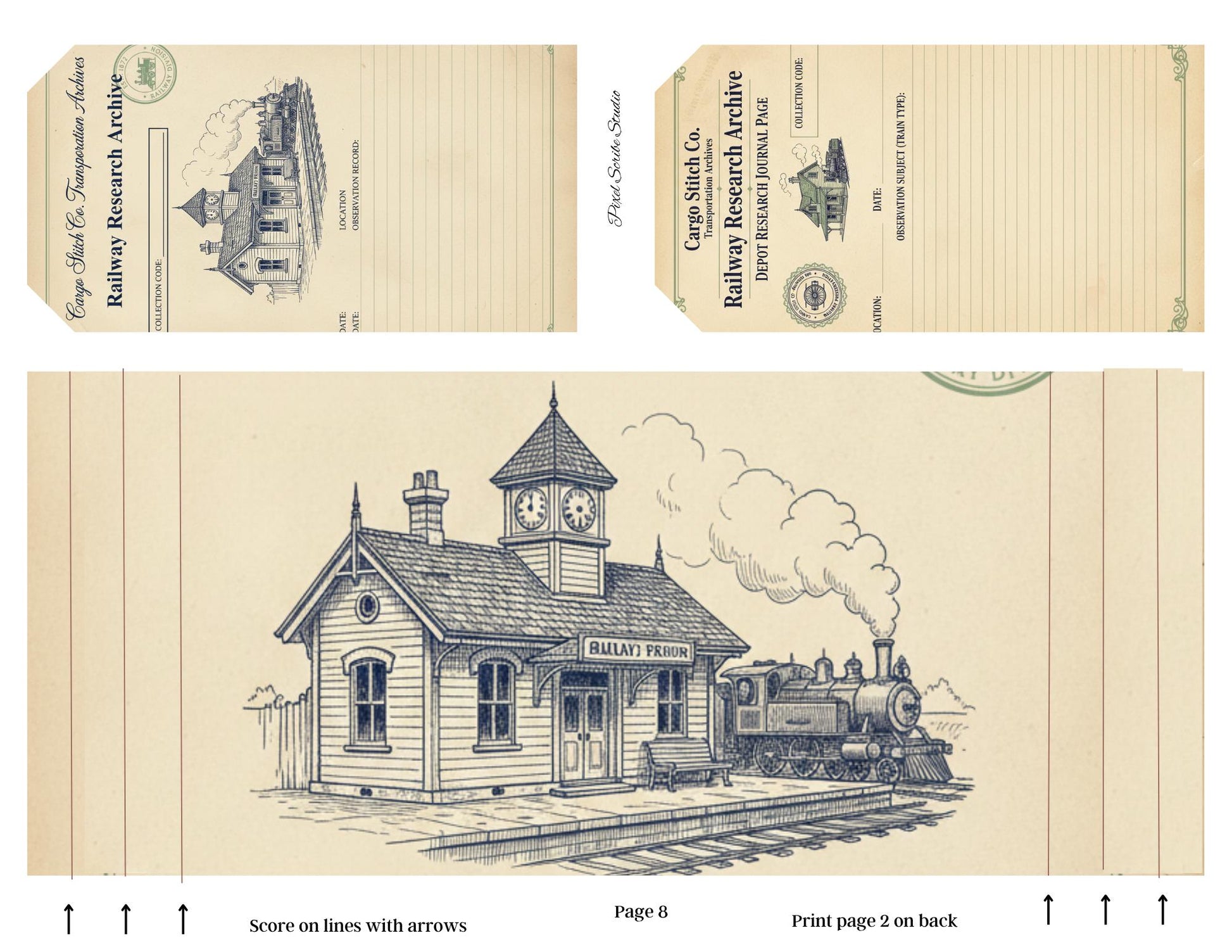 Transportation Archive Accordion File Folder Kit | Railway Field Notes | Vintage Train Journal Printable | Tags | Digital Download