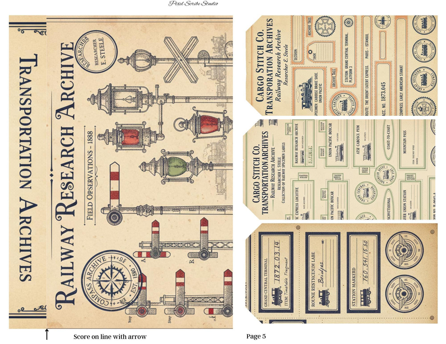 Transportation Archive Accordion File Folder Kit | Railway Field Notes | Vintage Train Journal Printable | Tags | Digital Download