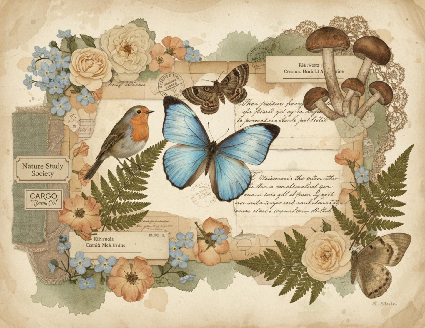 Nature Study Society Journal Kit | 13 Printable Nature Journal Pages | Birds, Butterflies, Ferns & Mushroom Field Notes