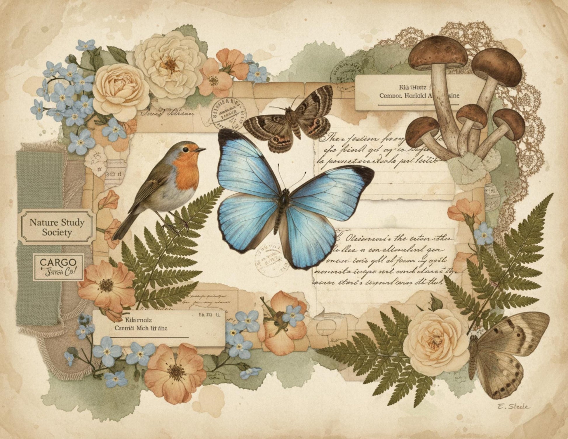 Nature Study Society Journal Kit | 13 Printable Nature Journal Pages | Birds, Butterflies, Ferns & Mushroom Field Notes