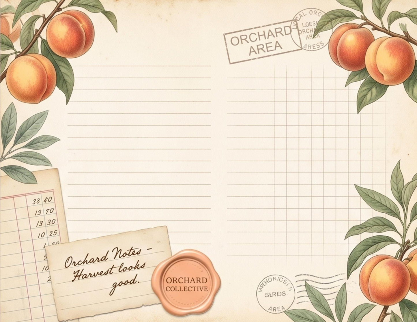 Peach Orchard Journaling Pages | Vintage Botanical Writing Paper | Peach Blossom Stationery | Printable Journal Pages | Junk Journal Kit