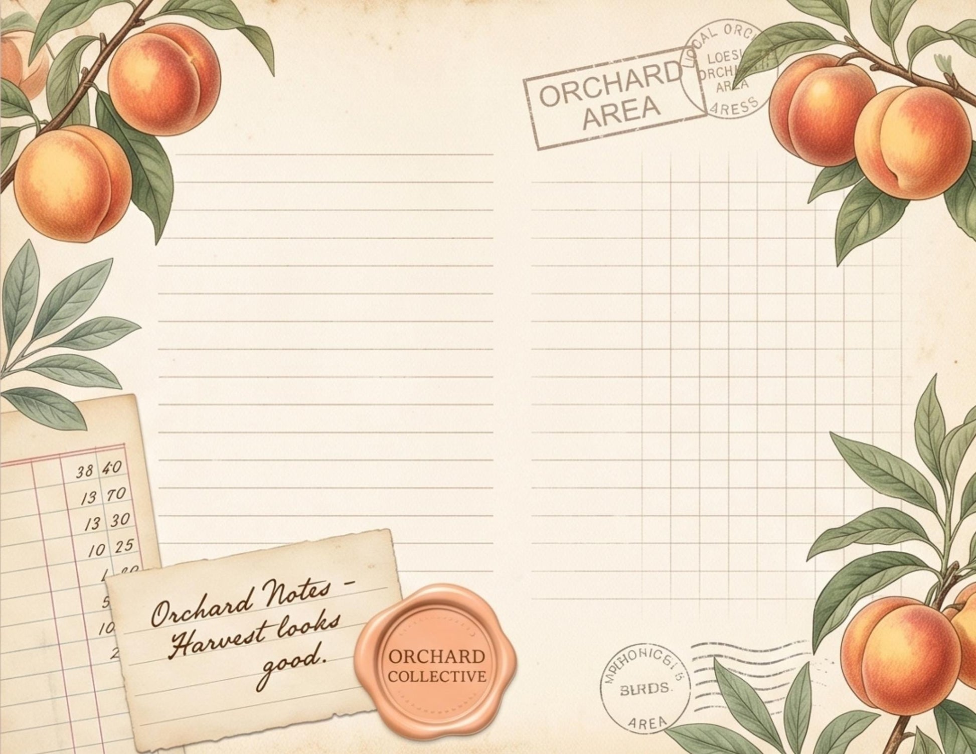 Peach Orchard Journaling Pages | Vintage Botanical Writing Paper | Peach Blossom Stationery | Printable Journal Pages | Junk Journal Kit
