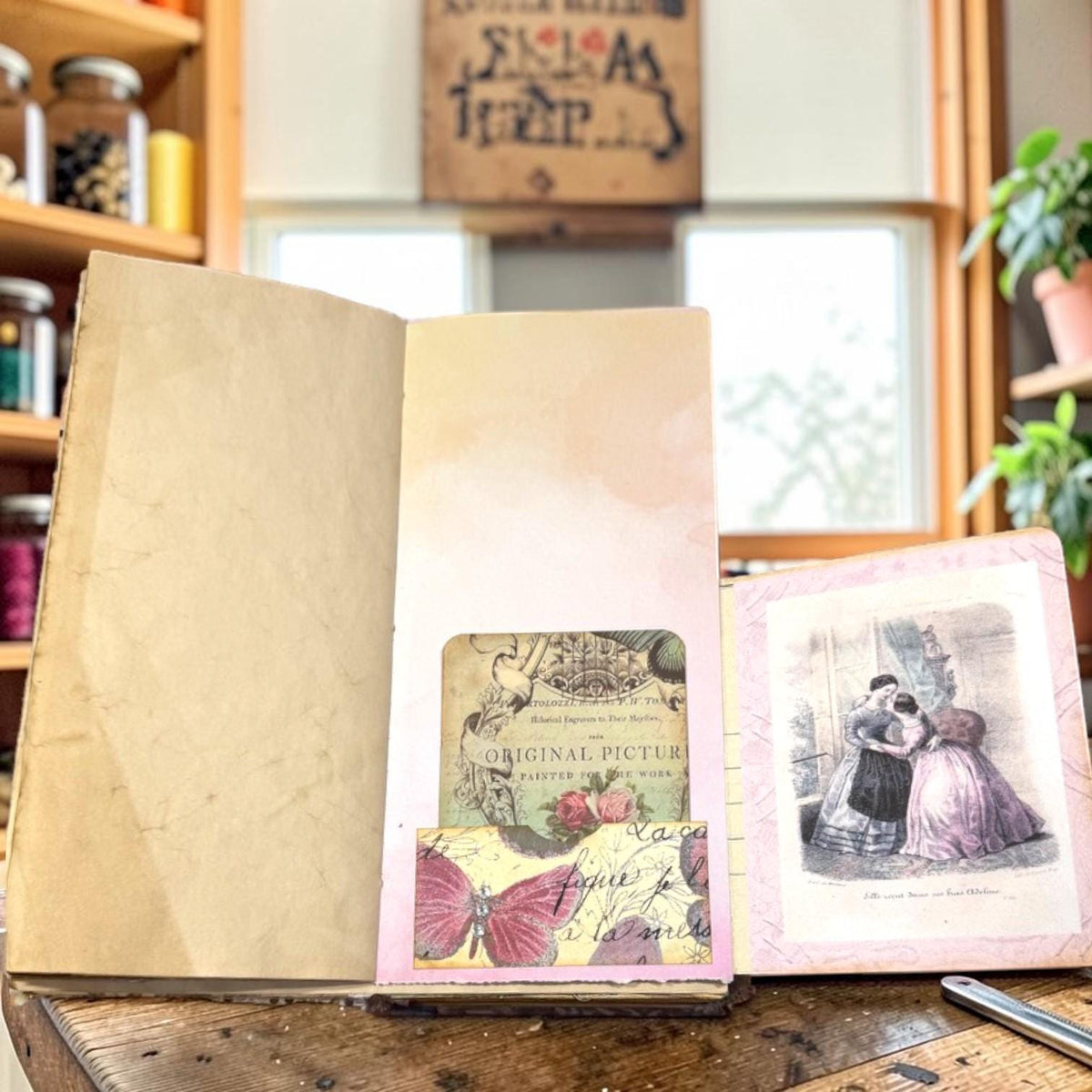 Victorian Expandable Envelope Junk Journal | Handmade Coffee Dyed Journal | 126 Pages | Interactive Journal Pockets, Envelopes & Ephemera