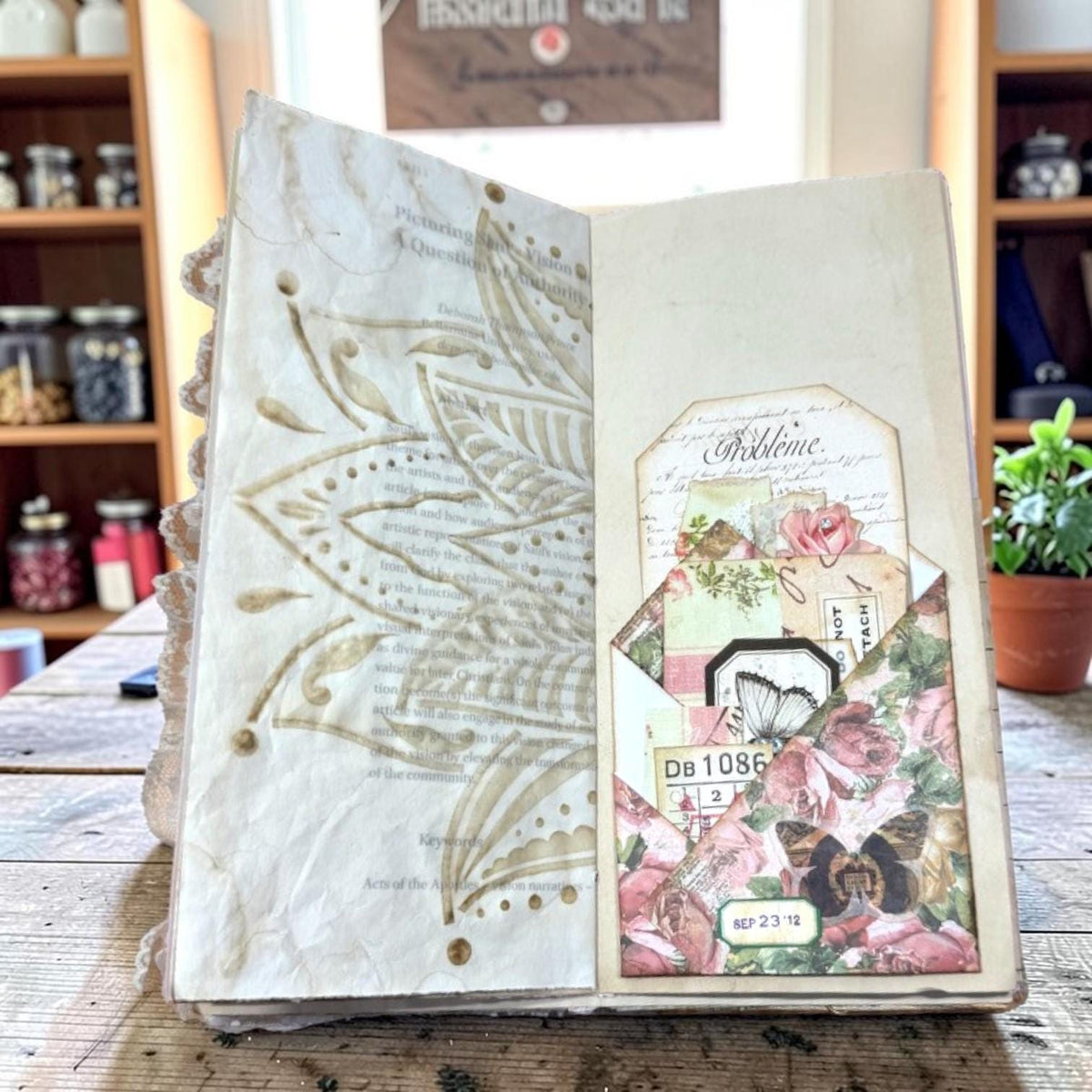 Victorian Expandable Envelope Junk Journal | Handmade Coffee Dyed Journal | 126 Pages | Interactive Journal Pockets, Envelopes & Ephemera