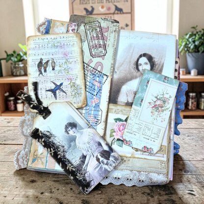 Victorian Expandable Envelope Junk Journal | Handmade Coffee Dyed Journal | 126 Pages | Interactive Journal Pockets, Envelopes & Ephemera
