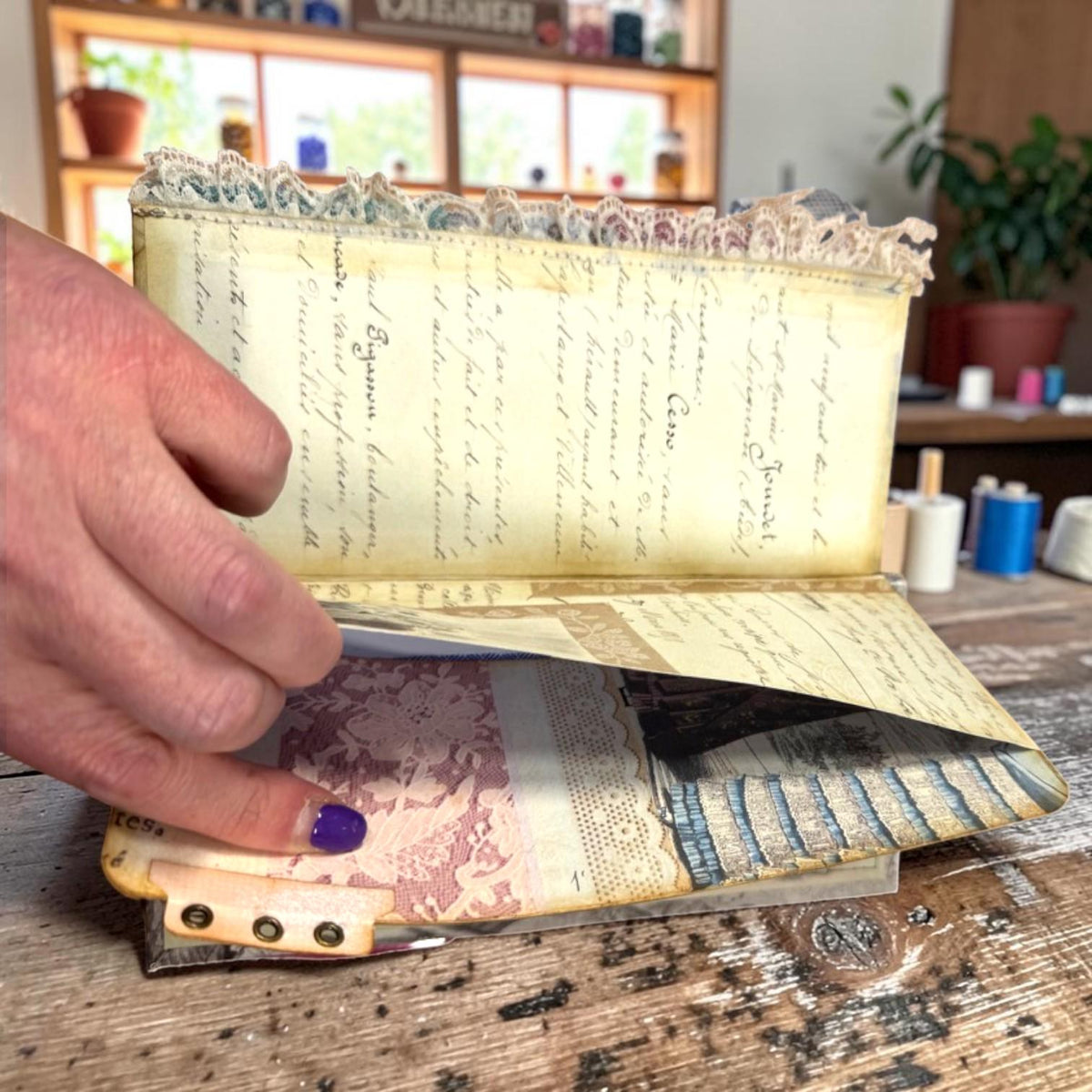 Victorian Expandable Envelope Junk Journal | Handmade Coffee Dyed Journal | 126 Pages | Interactive Journal Pockets, Envelopes & Ephemera