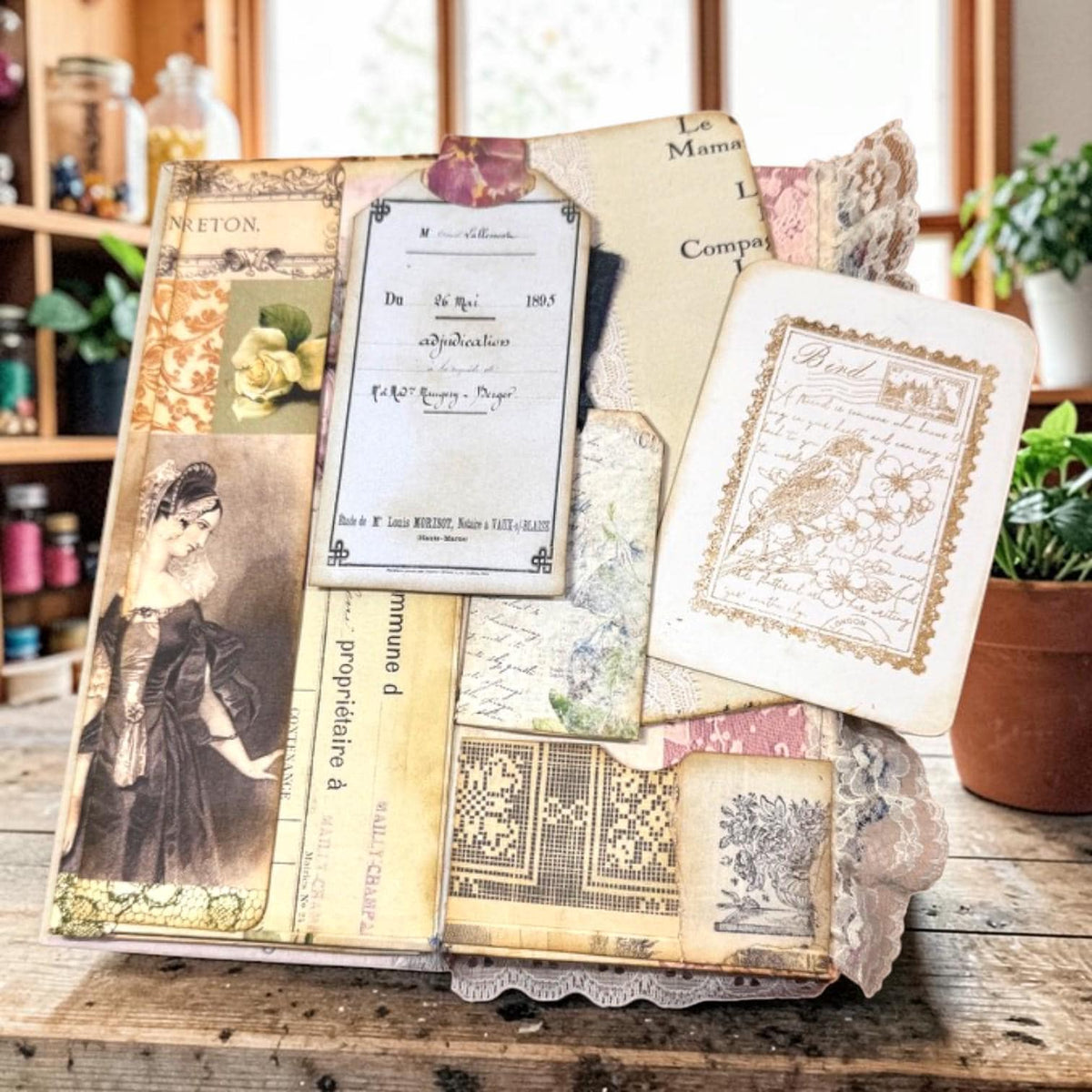 Victorian Expandable Envelope Junk Journal | Handmade Coffee Dyed Journal | 126 Pages | Interactive Journal Pockets, Envelopes & Ephemera