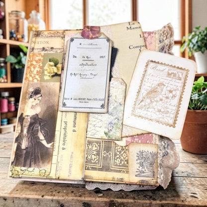 Victorian Expandable Envelope Junk Journal | Handmade Coffee Dyed Journal | 126 Pages | Interactive Journal Pockets, Envelopes & Ephemera