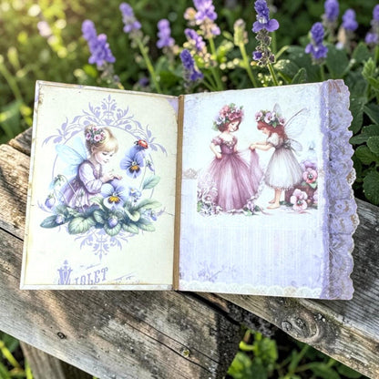Violet Fairy Expandable Junk Journal | Handmade Fairy Journal | 114 Pages | Fabric Spine | Ephemera & Fabric Bundle