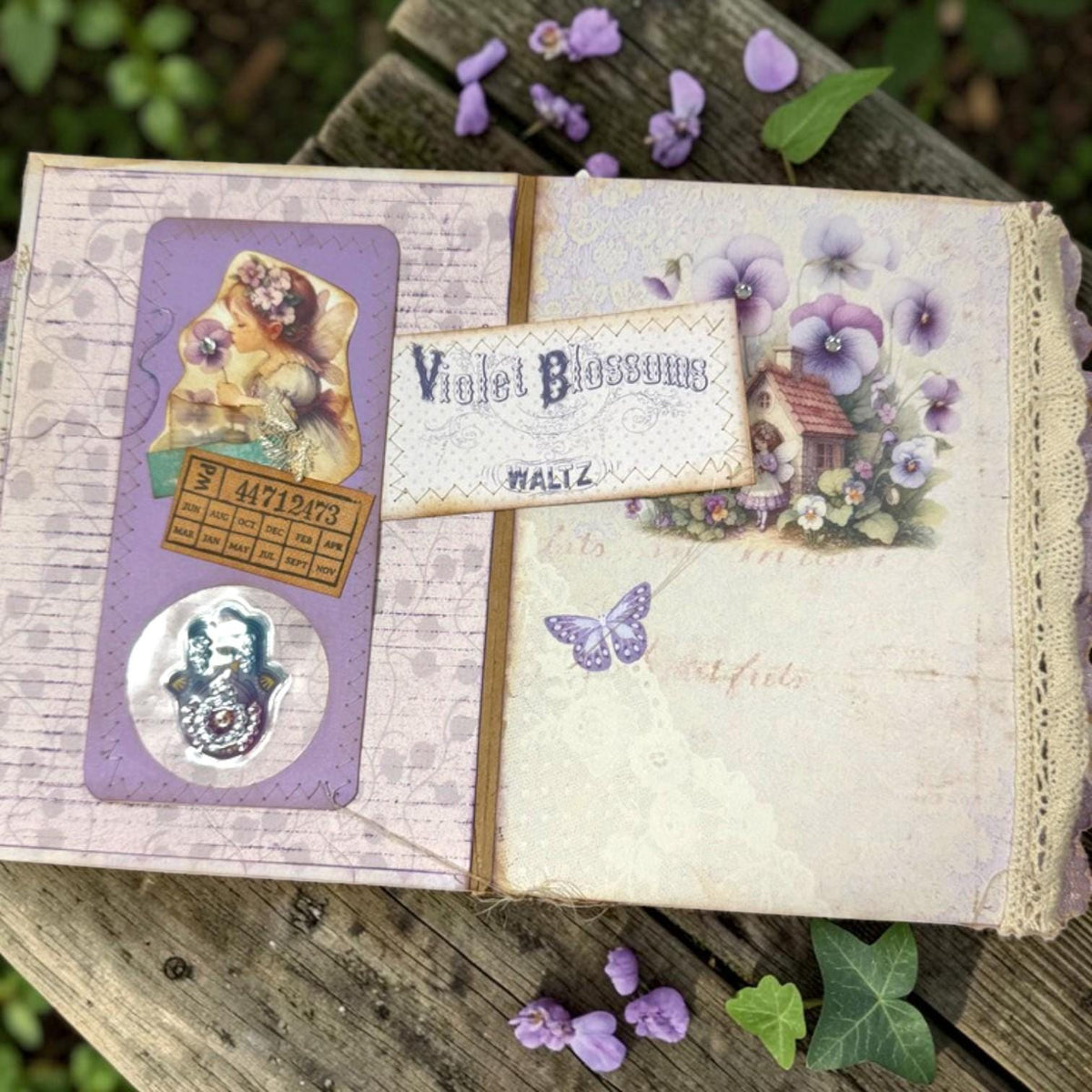 Violet Fairy Expandable Junk Journal | Handmade Fairy Journal | 114 Pages | Fabric Spine | Ephemera & Fabric Bundle