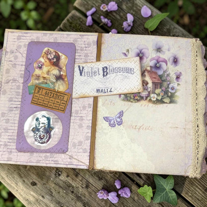 Violet Fairy Expandable Junk Journal | Handmade Fairy Journal | 114 Pages | Fabric Spine | Ephemera & Fabric Bundle