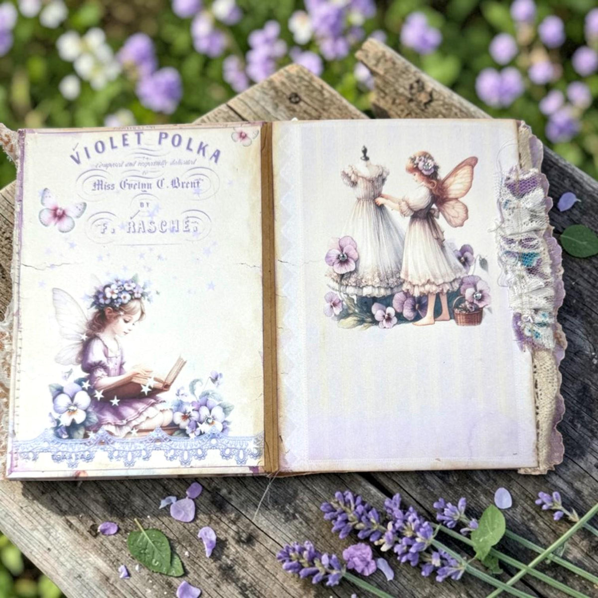 Violet Fairy Expandable Junk Journal | Handmade Fairy Journal | 114 Pages | Fabric Spine | Ephemera & Fabric Bundle