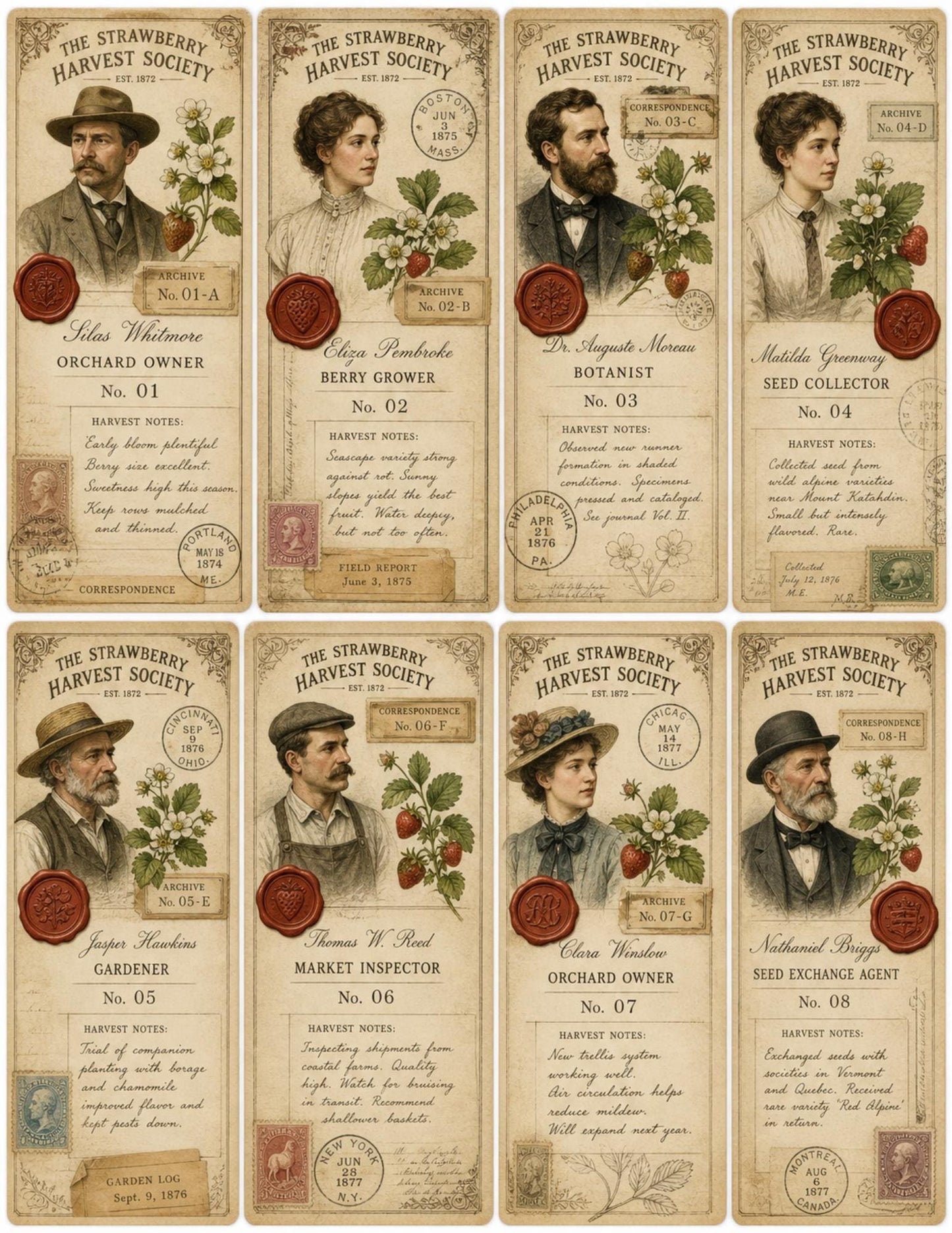 Strawberry Correspondence Archive Ephemera Collection 10 Printable Pages Vintage Strawberry Journal Cards, Labels, Tags, Junk Journal Kit