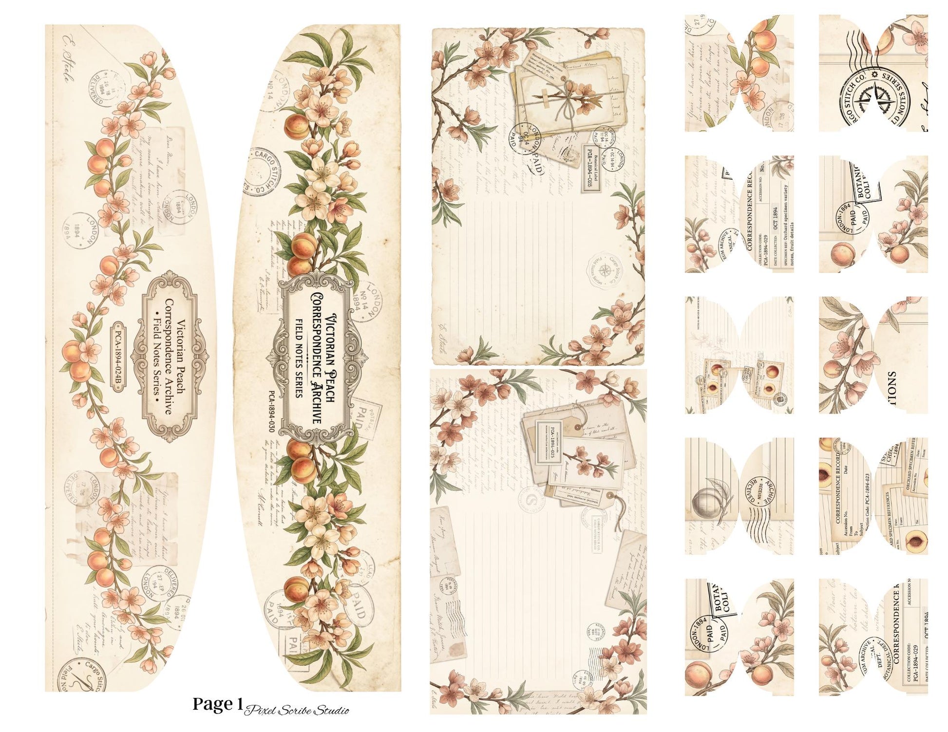 Victorian Peach Correspondence Archive Accordion File Folder Kit | Printable Junk Journal Organizer | Ephemera Storage PDF