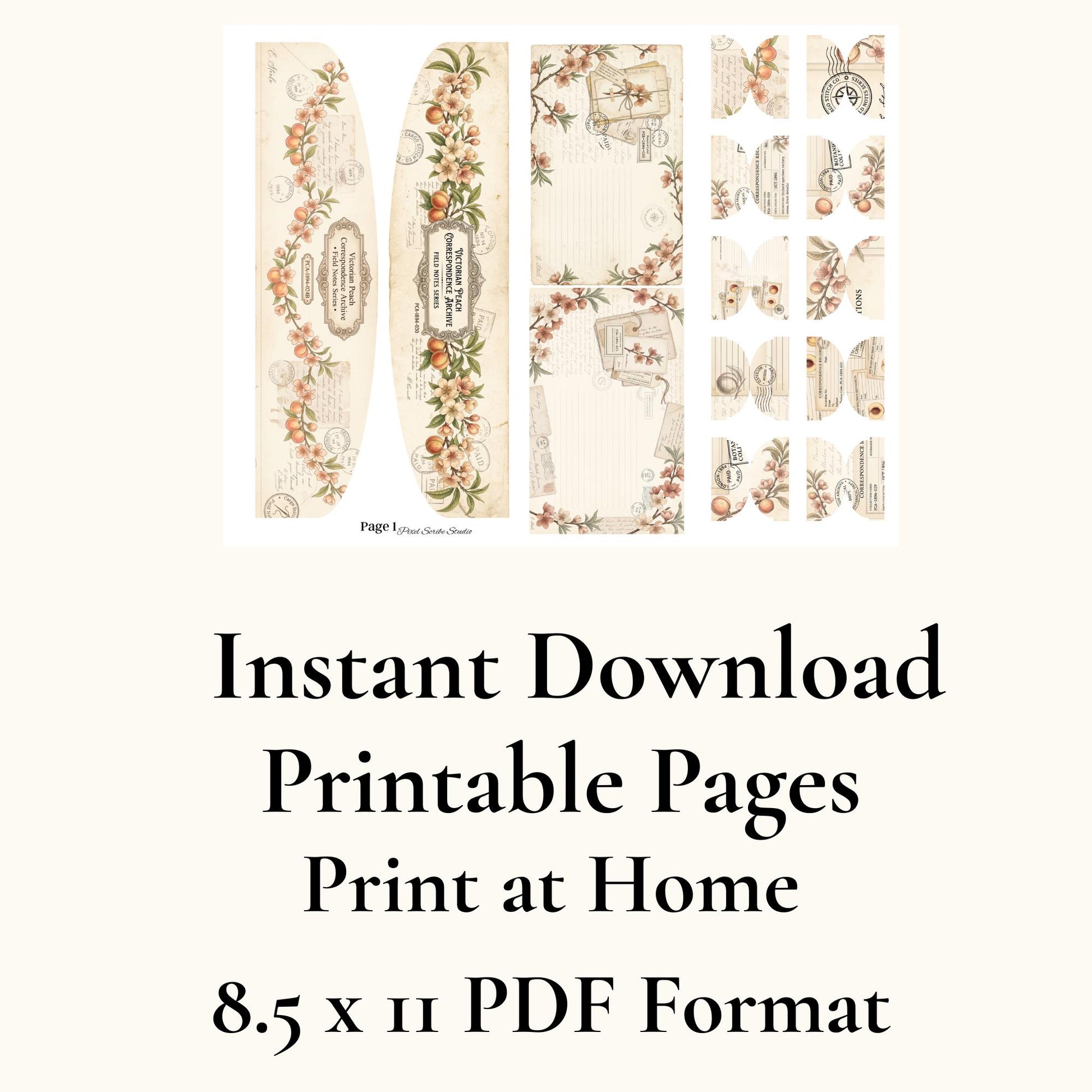 Victorian Peach Correspondence Archive Accordion File Folder Kit | Printable Junk Journal Organizer | Ephemera Storage PDF